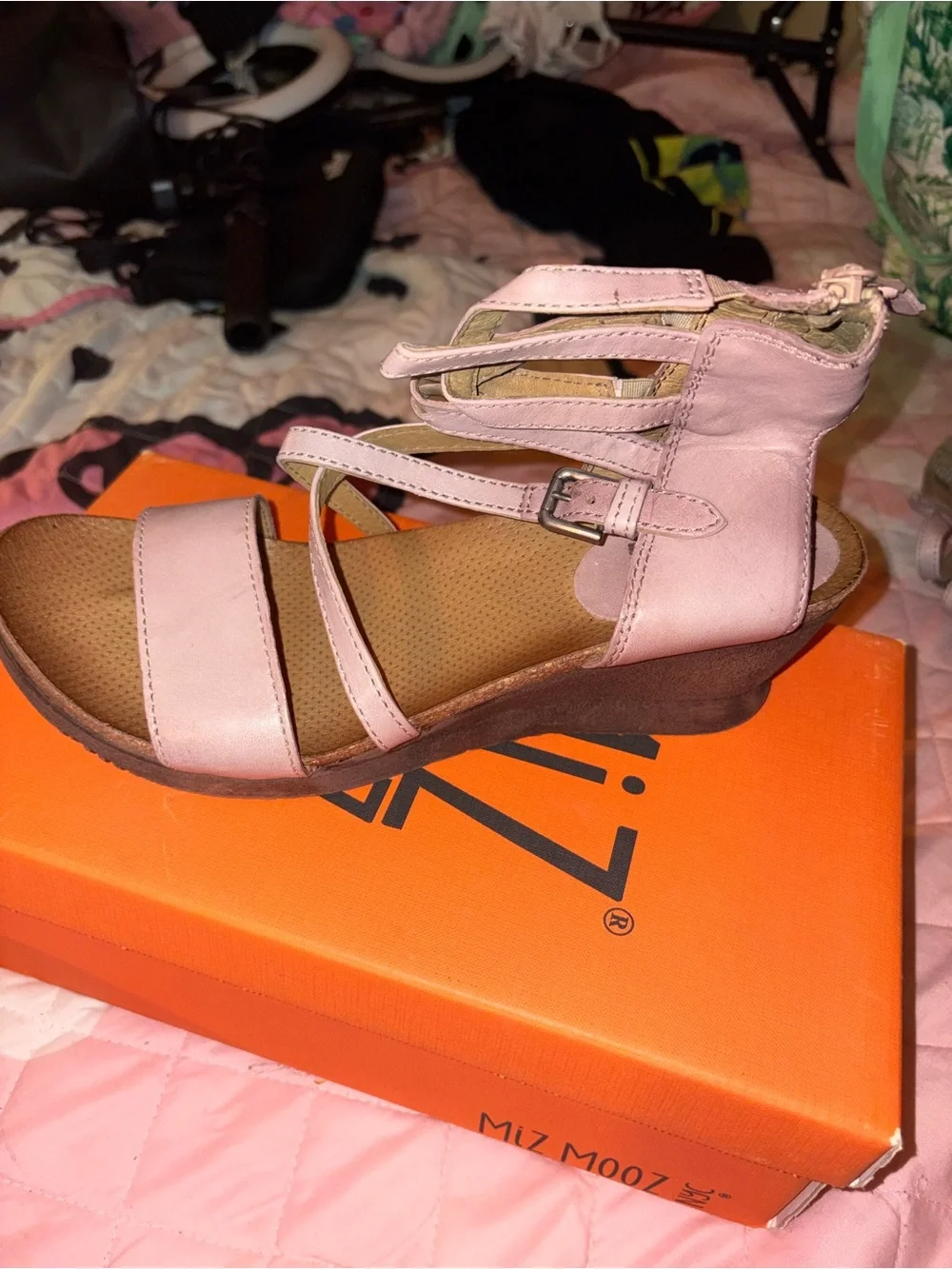 Miz Mooz Light Pink Strappy Wedge Sandals